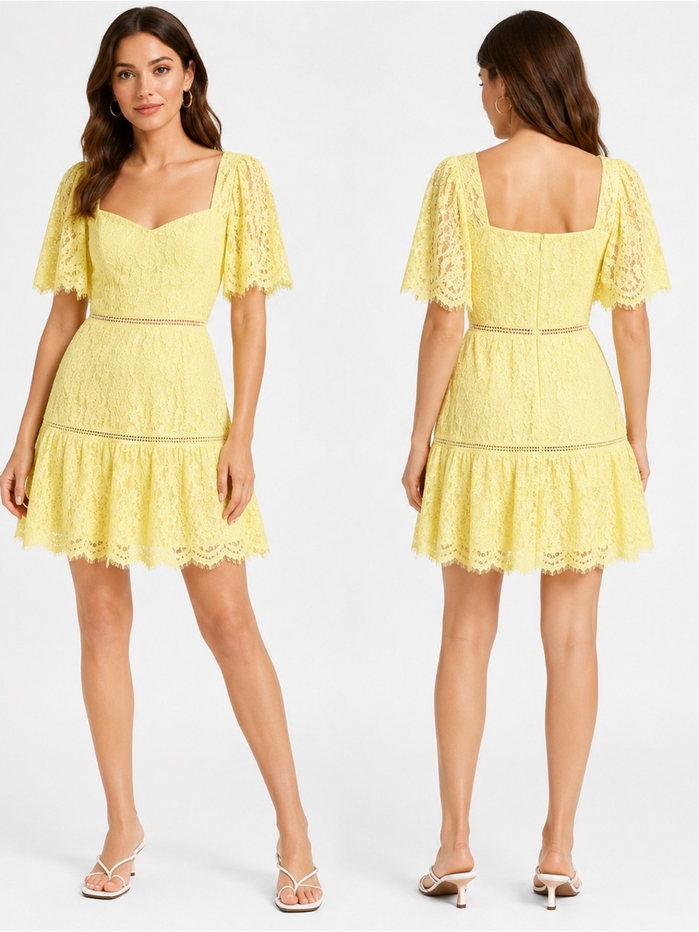 Matty M • NWT $98 US Yellow Lace Square-Neck Mini Dress PTP 16-19”